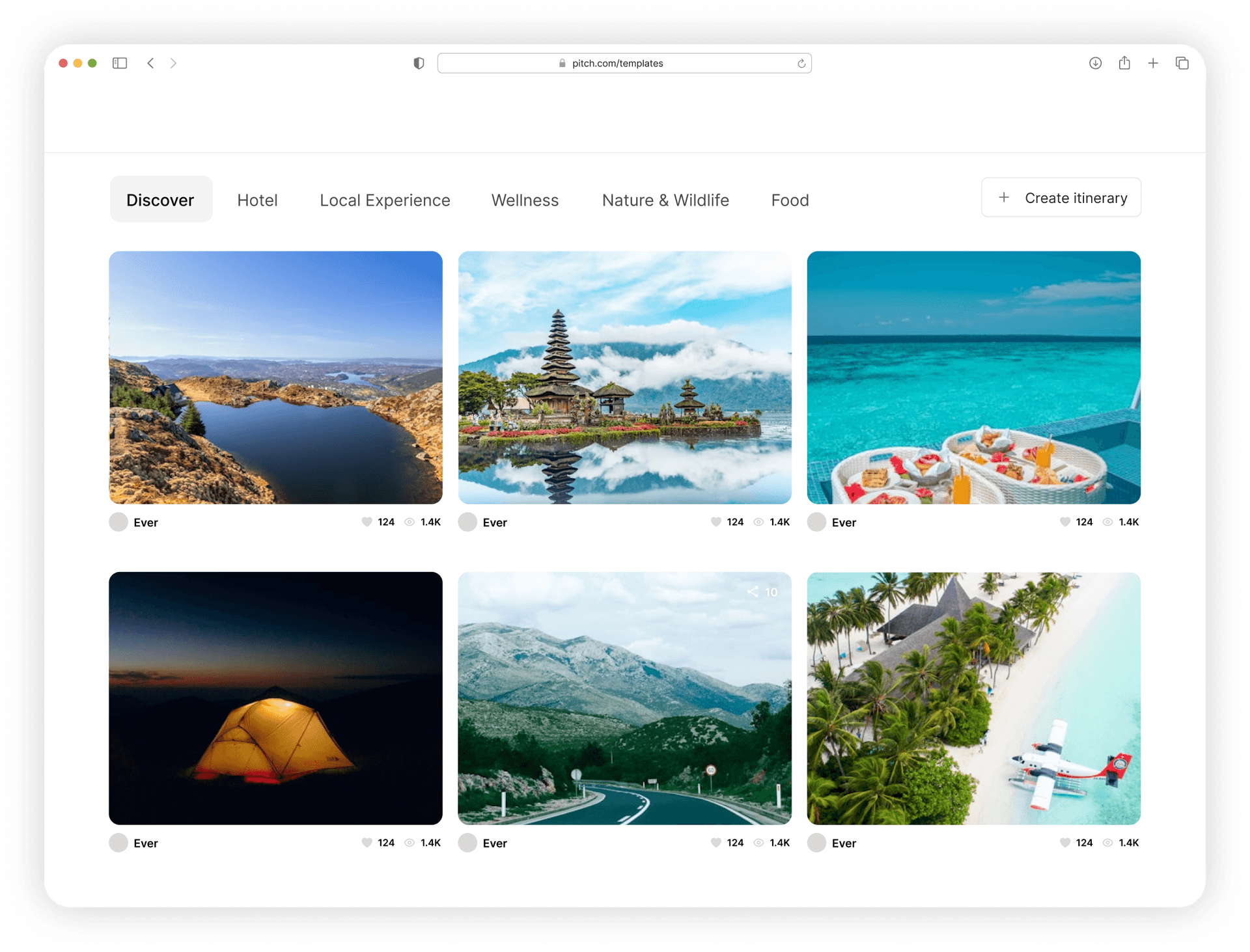 Browser mockup with travel itinerary